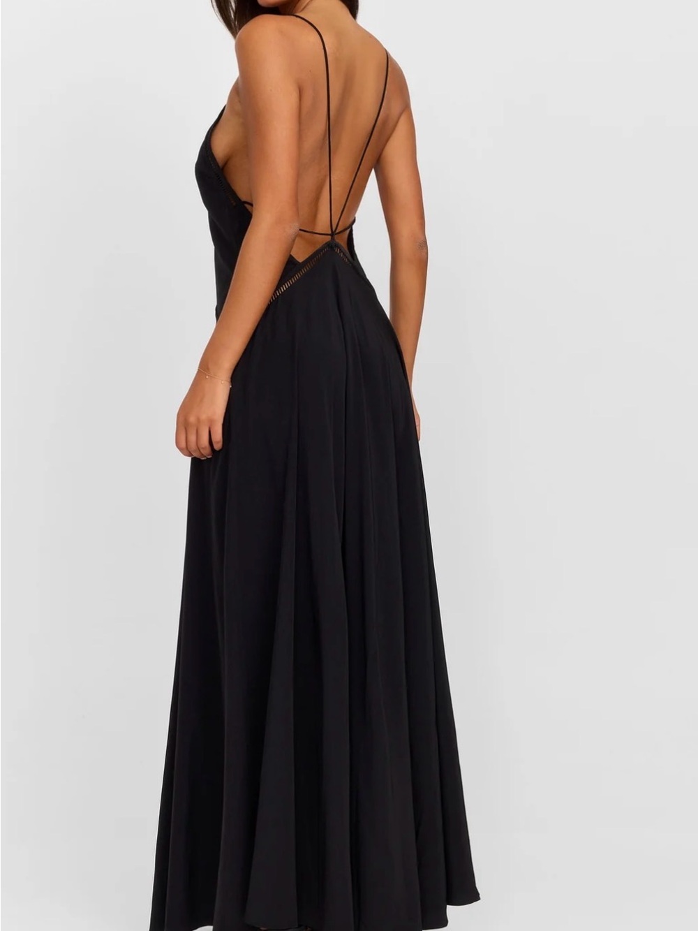 Backless Black Maxi Dress with Delicate Straps